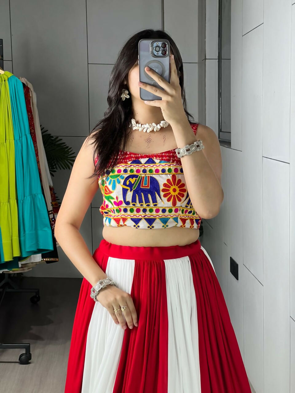 Yash Enterprise Multi Color Rayon Embroidery Semi Stitched Navratri Chaniya Choli | Grocsy