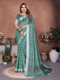 Aastha Fashion Sea Green Linen Weaving Saree | Grocsy
