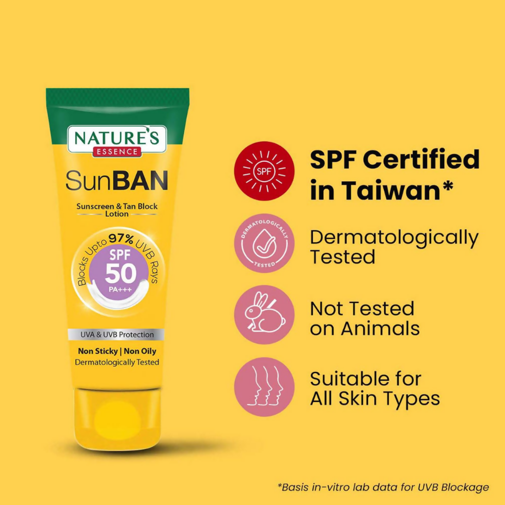 Nature's Essence Sunban Sunscreen & Tan Block Lotion SPF 50 | Grocsy