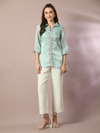 Myshka Women's Blue Solid Longline Party Tunic | Grocsy