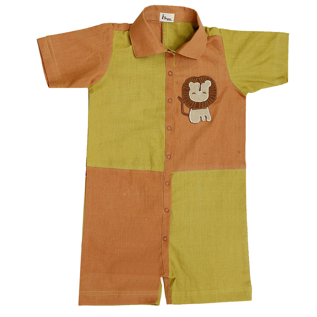 Mhyssa Orange And Yellow Round Neck With Half Sleeve Round Neck Romper | Grocsy