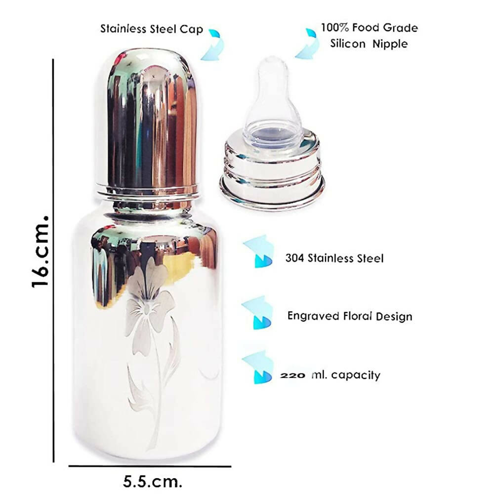 Goodmunchkins Stainless Steel Feeding Bottle Joint Less 304 Grade No Joints BPA Free for New Born Baby/Toddlers/Infants-200ml | Grocsy