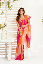 Vastranavya Multicolor Digital Printed Linen Ready To Wear Designer Saree with Unstitched Blouse | Grocsy
