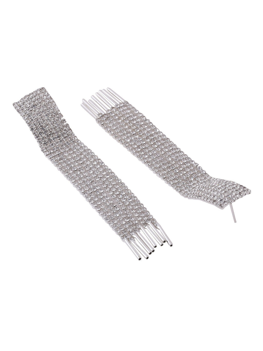 NVR Women Silver Toned Contemporary Ad Studded Drop Earrings | Grocsy