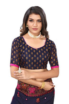 Vamika Blue Color Jute Silk Mirror Work Saree | Grocsy