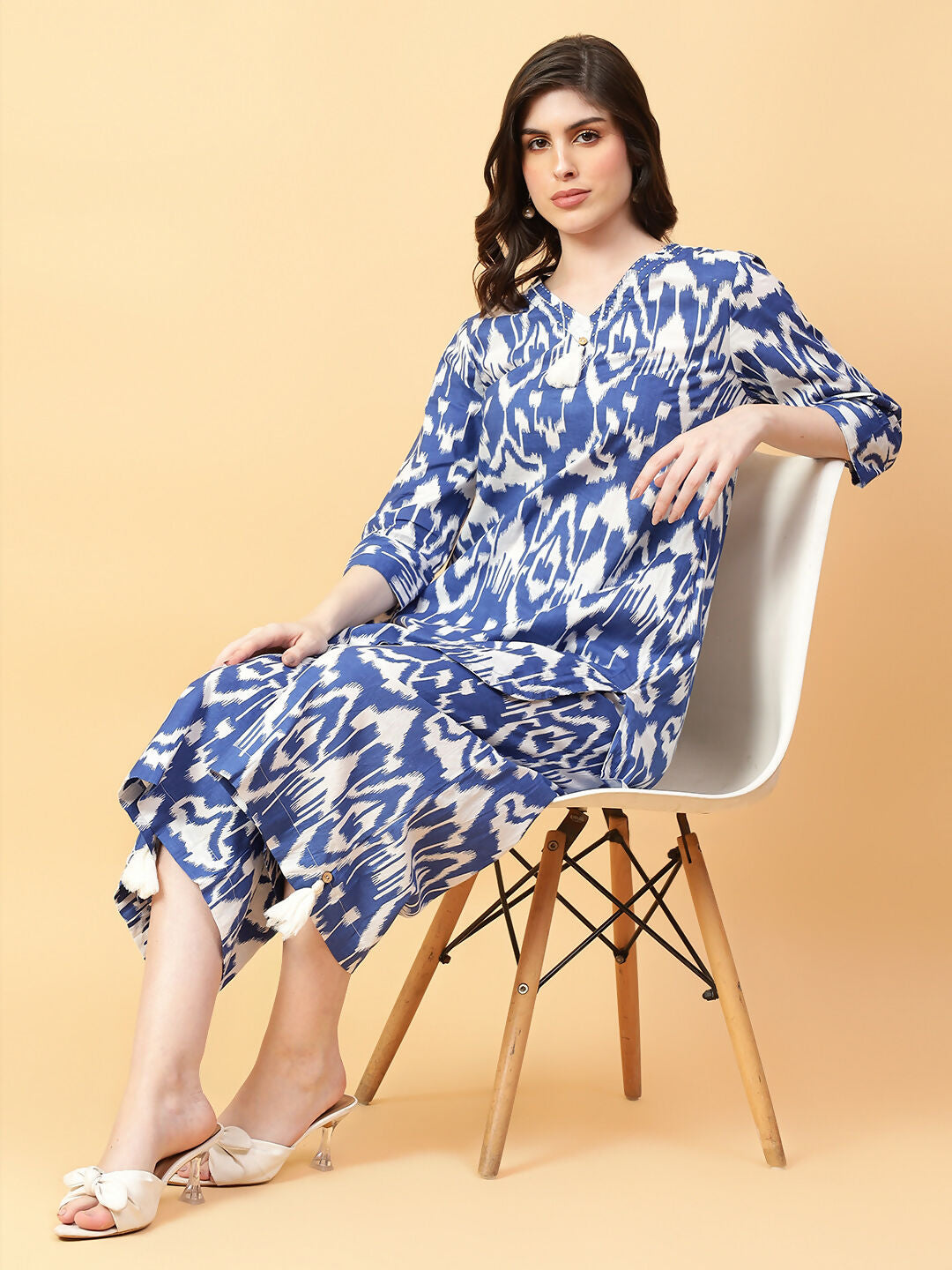 Joban Fashion Blue Cotton Printed & Hand Work Co-ord Set | Grocsy