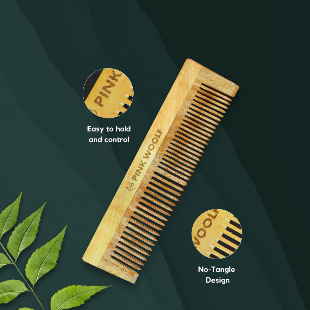 Pink Woolf Neem Wooden Comb for Men | Grocsy