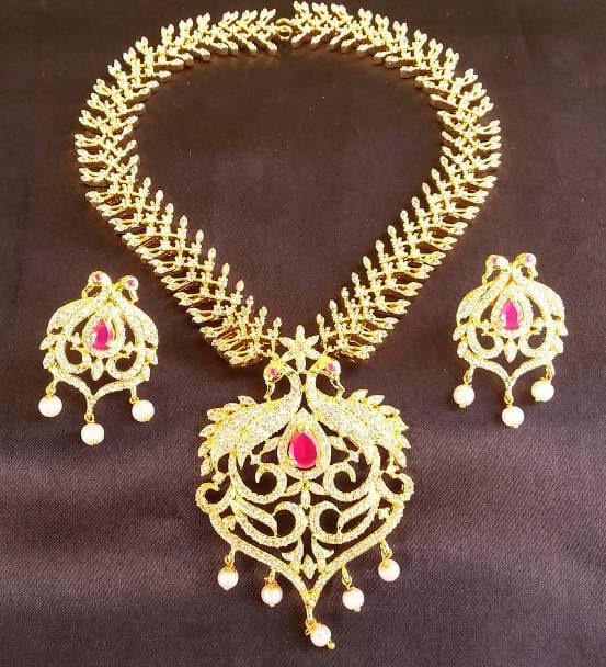 Latest Ad Ruby Peacock Bridal Necklace With Earrings | Grocsy