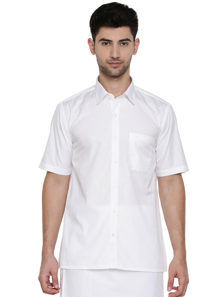 Ramraj Cotton Mens Half Sleeve Formal 100 % Cotton White Shirt | Grocsy