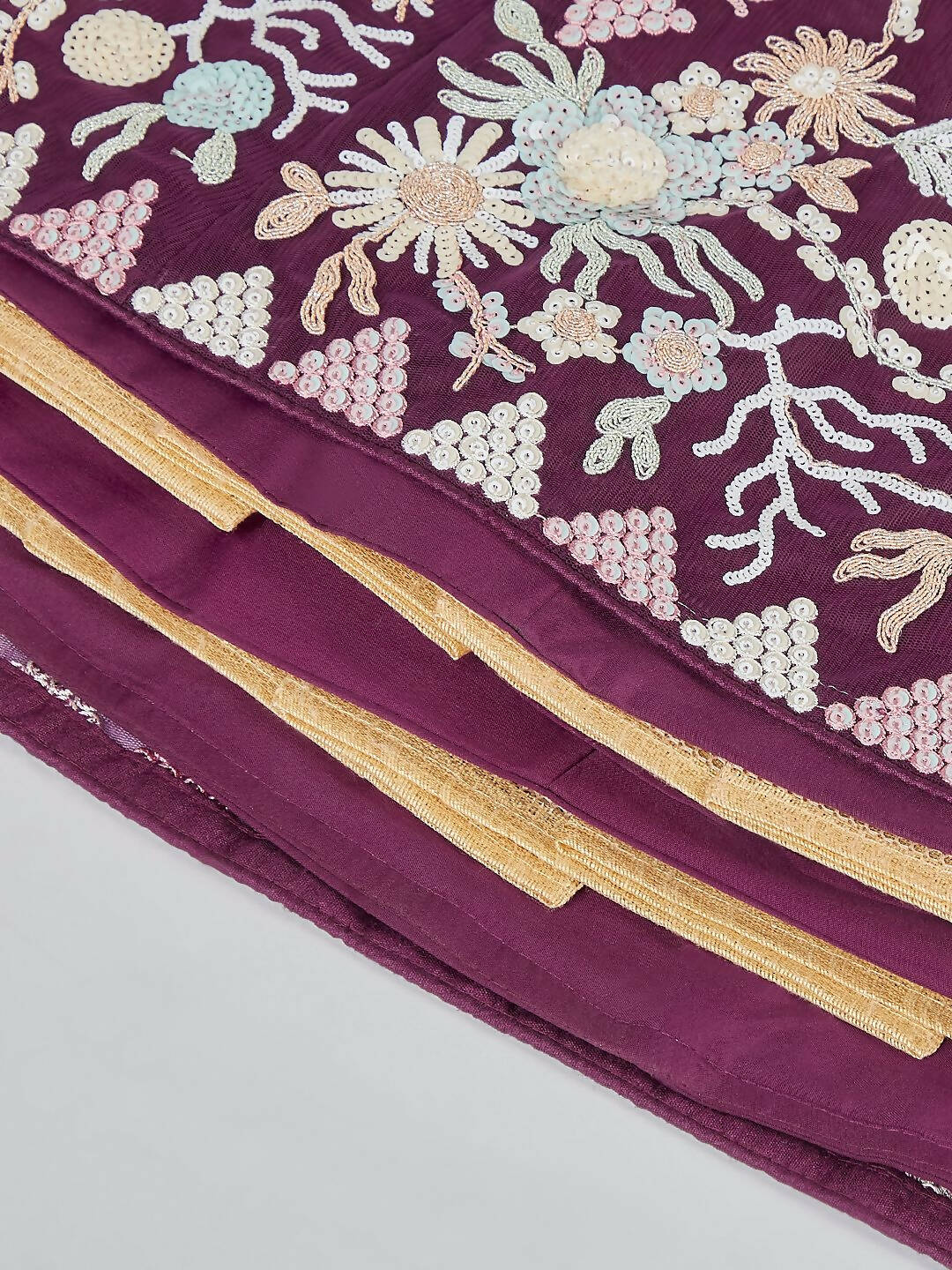 House of Panchhi Burgundy Net heavy Sequinse embroidery Semi-Stitched Lehenga choli & Dupatta | Grocsy