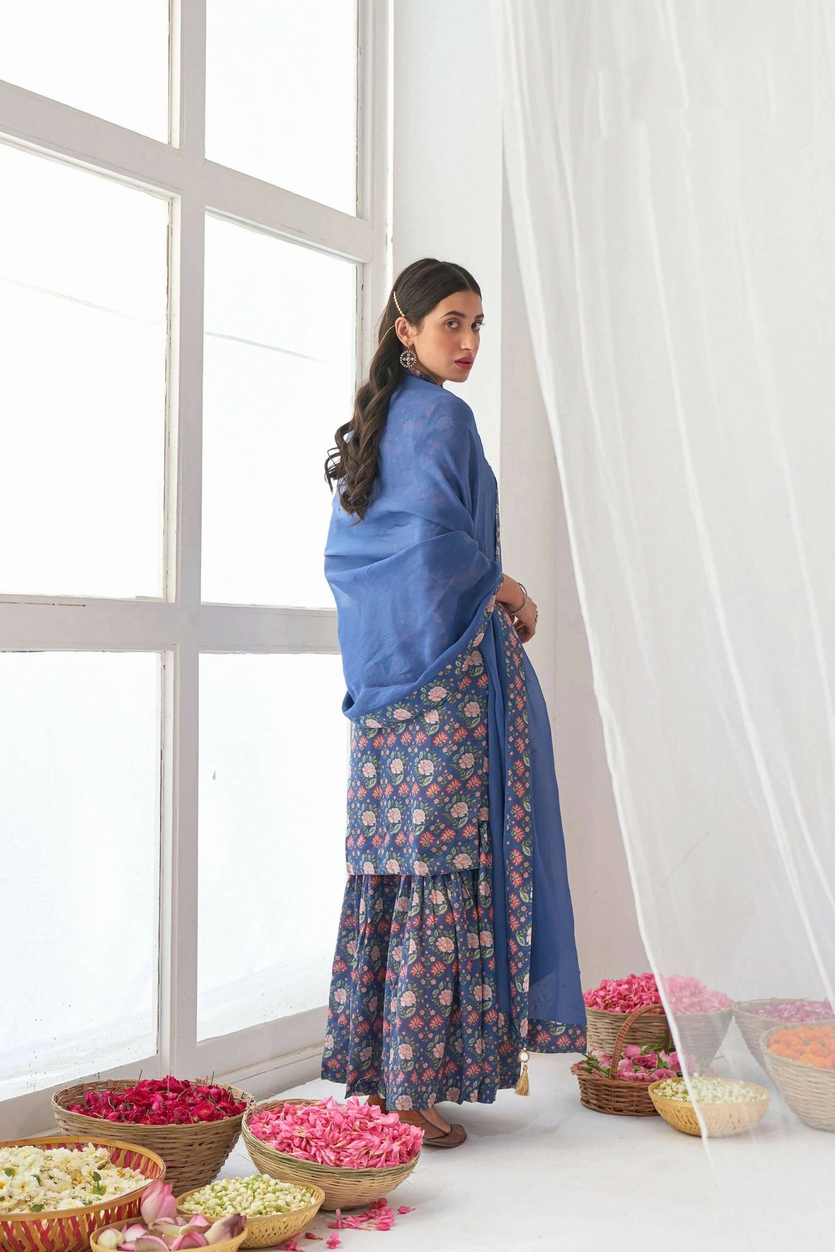 Designer Stylish Blue Muslin Stitched Suit With Dupatta - Anbazaar | Grocsy