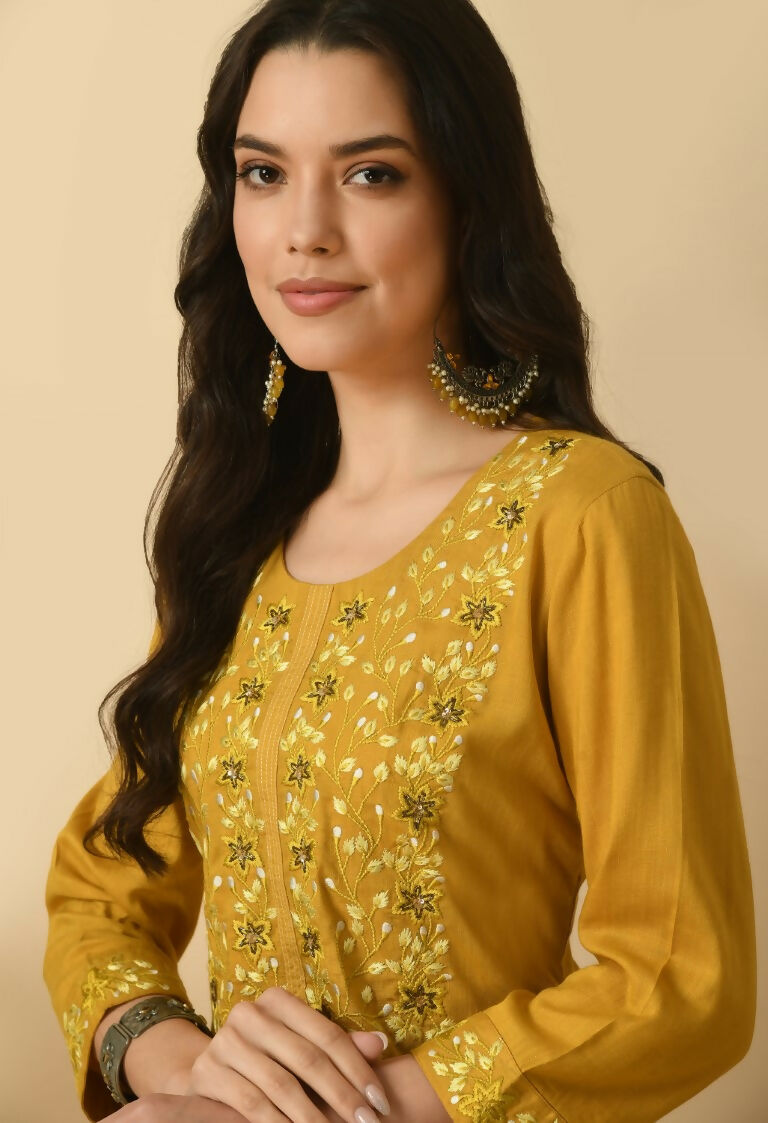 Joban Fashion Mustard Cotton Rayon Kurta Set | Grocsy