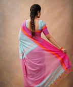 Exclusive Collection Light Blue Beautiful Khadi Cotton Handloom Saree | Grocsy