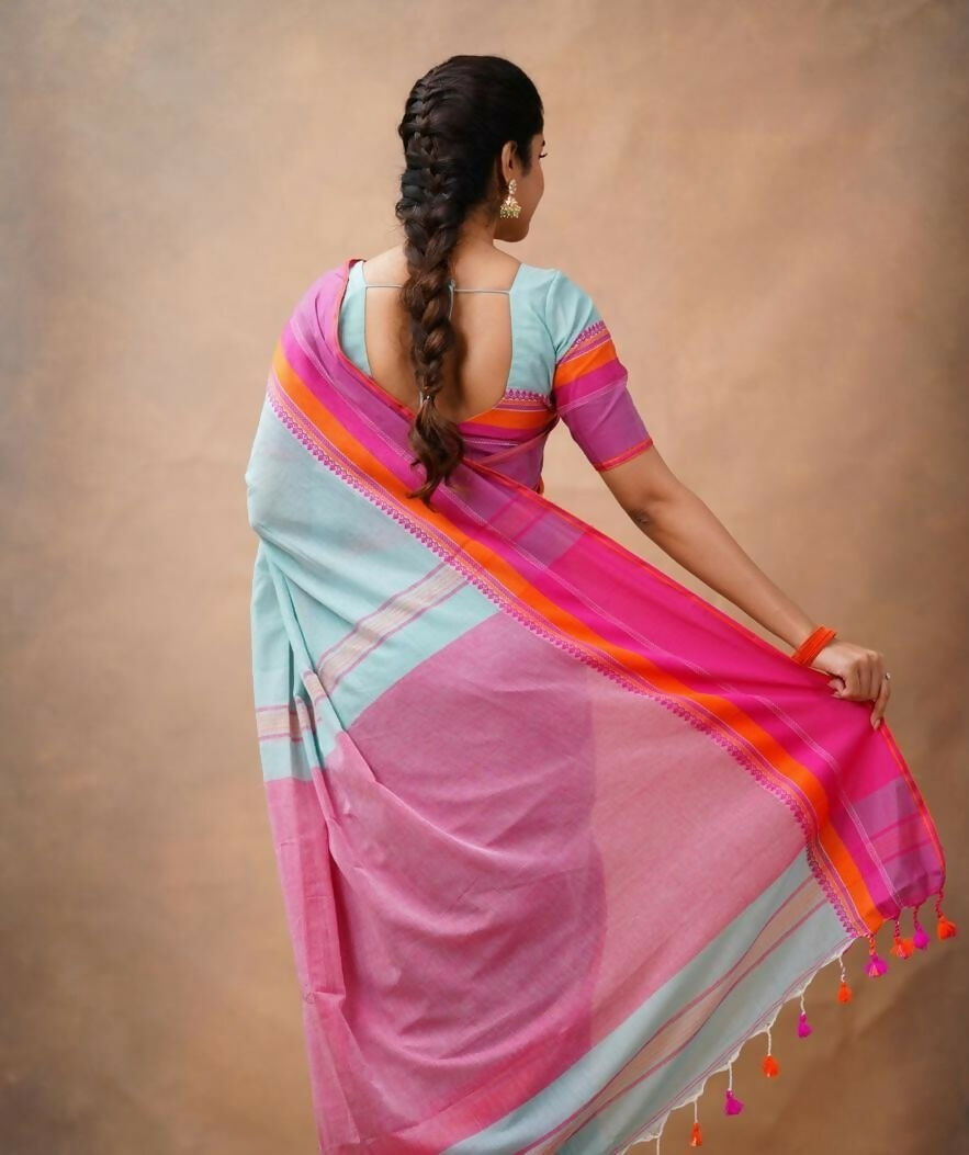 Exclusive Collection Light Blue Beautiful Khadi Cotton Handloom Saree | Grocsy