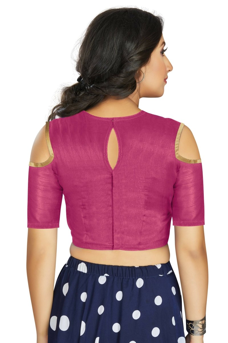 Aastha Fashion Women's Pink Art Silk Cold Shoulder Sleeve Readymade Blouse | Grocsy