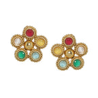 Multi Colored Stone in Gold Choker with Earrings (Multi Color) - Ruby Raang | Grocsy
