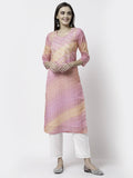 Myshka Pink Pure Cotton Printed 3/4 Sleeve Round Neck Kurta Pant Dupatta Set | Grocsy