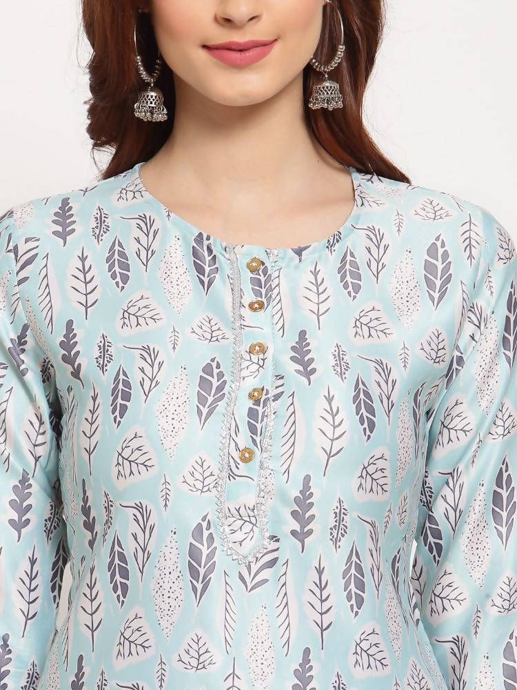 Myshka Women's Multi Printed Cotton Blend 3/4 Sleeve Round Neck Casual Kurta Palazzo Dupatta Set | Grocsy