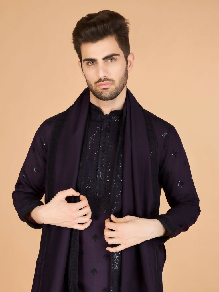 Vastranavya Purple Exclusive Festival Wear Viscose Silk Thread with Sequence Embroidered Work Kurta with Dupatta | Grocsy