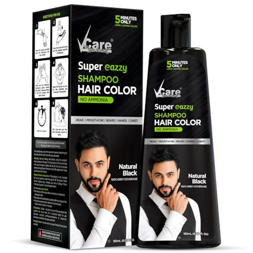 VCare Super Eazzy Hair Color Shampoo for Women and Men - Natural Black | Grocsy