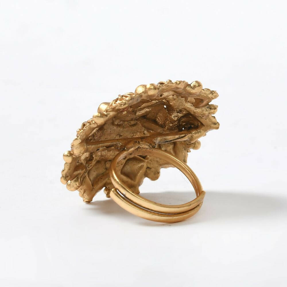 Mominos Fashion Joharkamal Gold-Polished Stone Studded Adjustable Finger Ring - Design 14 | Grocsy