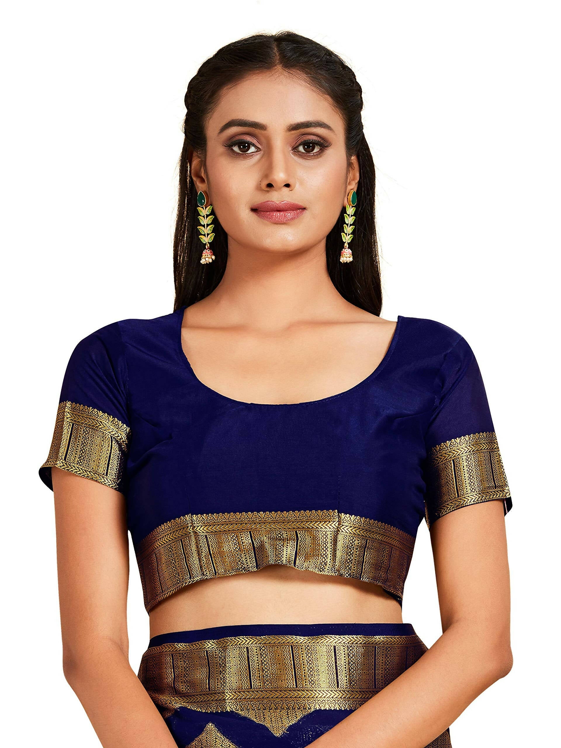 Mimosa Women's Mysore Silk Crepe Dark Blue Saree | Grocsy