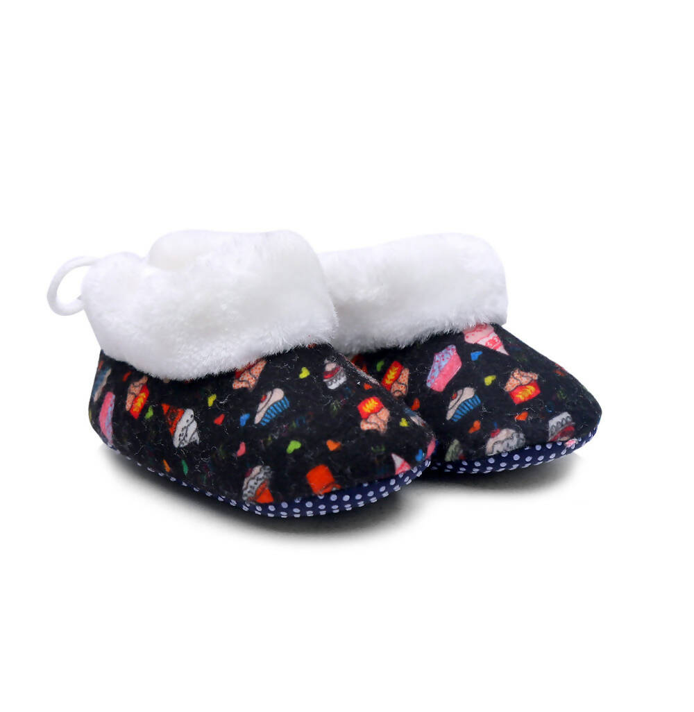 Tiny Bugs Unisex Printed Winter Booties - Black | Grocsy
