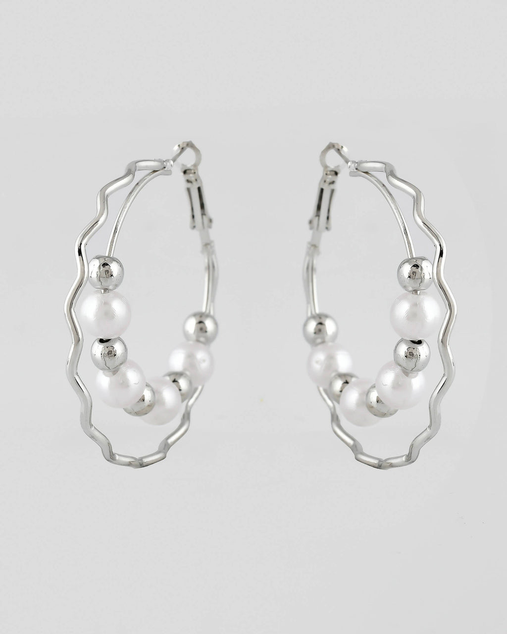 VOJ Women Sliver-Plated Pearl Stainless Steel Hoop Earrings | Grocsy