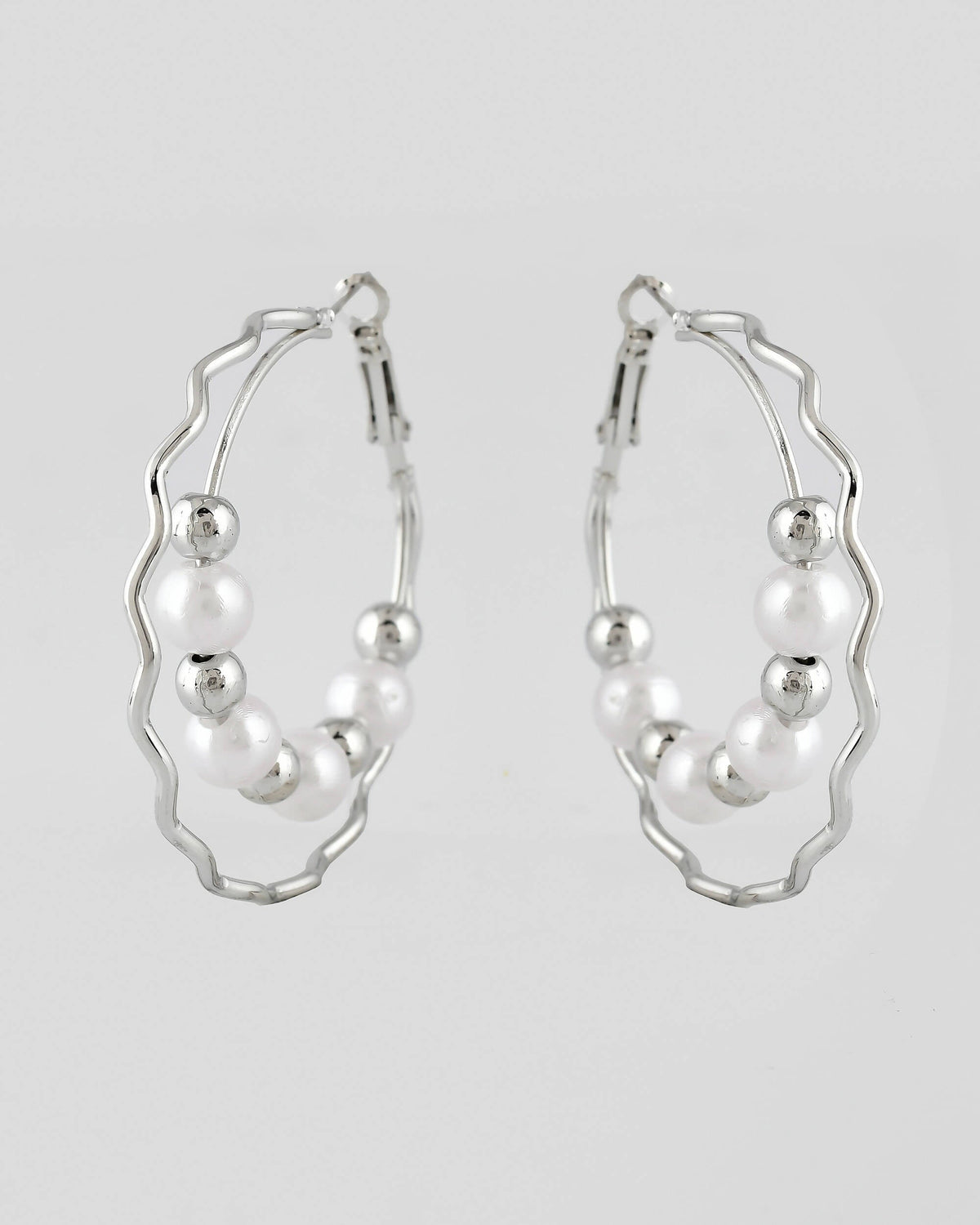 VOJ Women Sliver-Plated Pearl Stainless Steel Hoop Earrings | Grocsy