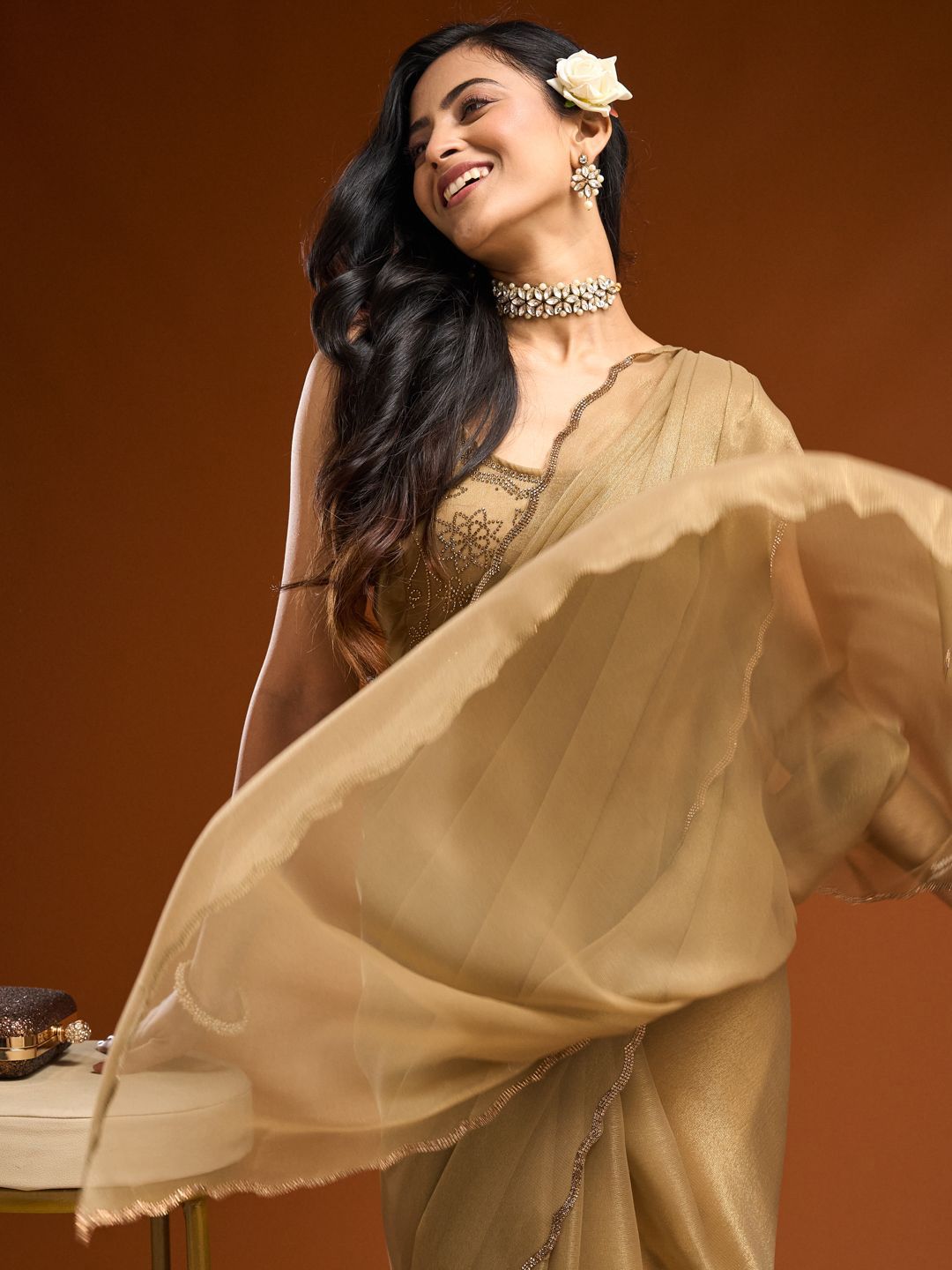 kasee Beads and Stones Embellished Saree | Grocsy