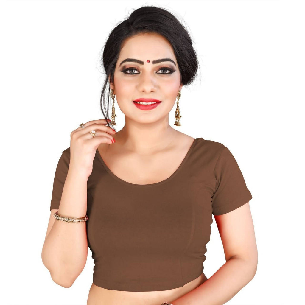 Vamika Beautiful Brown Lycra Plain Blouse | Grocsy