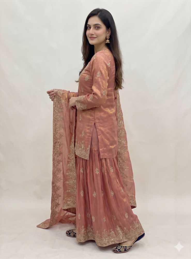 Teeya Creation Womens New Traditional Peach Heavy Work Ethnic Ensemble Lehenga Set | Grocsy