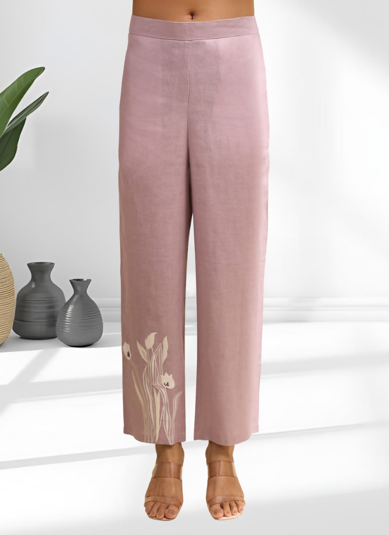 Joban Fashion Pink Linen Embroidered Readymade Long Kurta With Pant | Grocsy