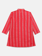 Ahalyaa Red Chanderi Khari Print Kids Kurta Churidar Set For Boys | Grocsy