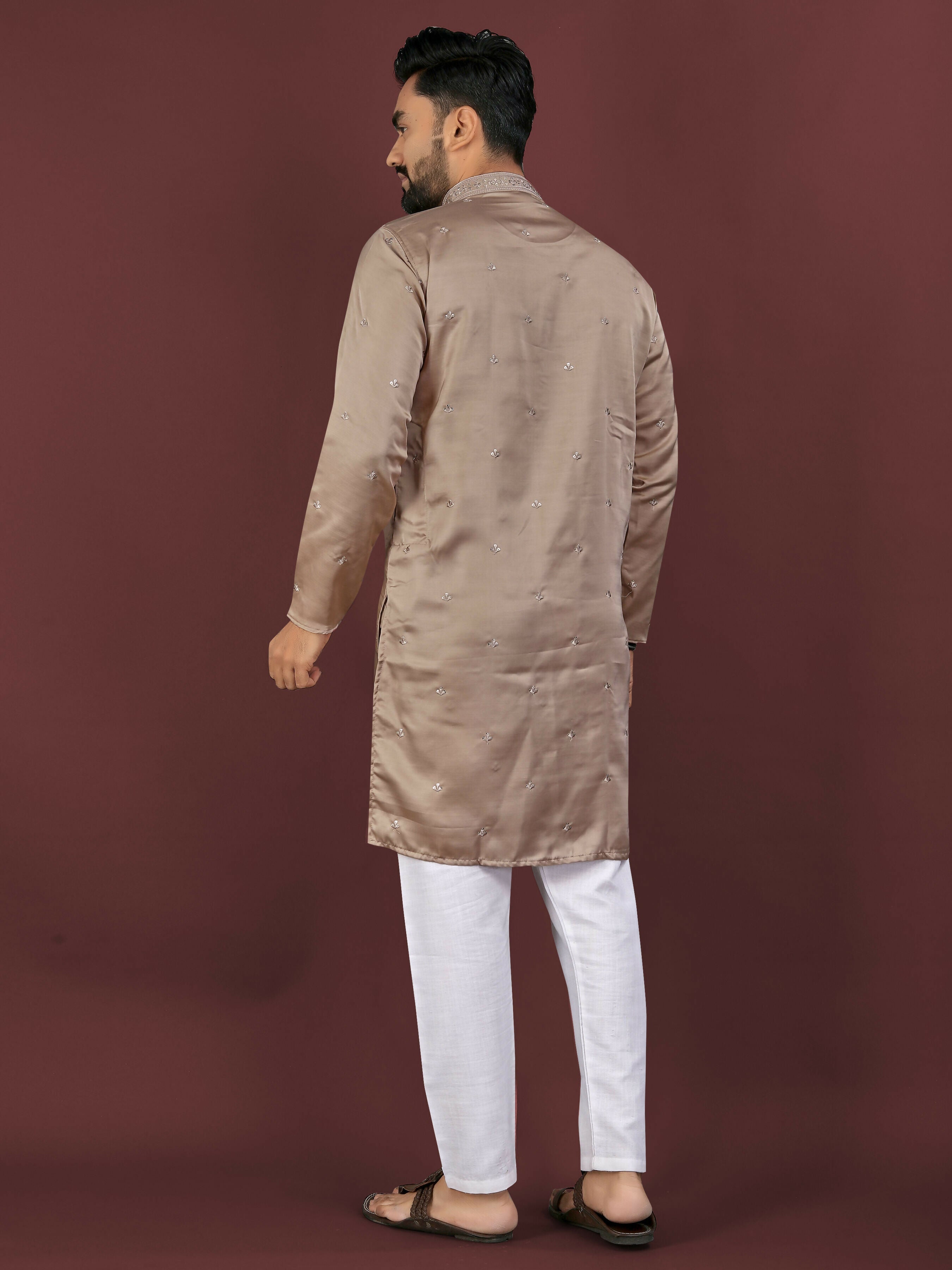 Anaita Brown Embroidered Silk Straight Kurta | Grocsy