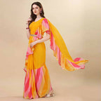 Women's Partywear Designer Yellow Georgette Fancy Saree - Dyuti | Grocsy