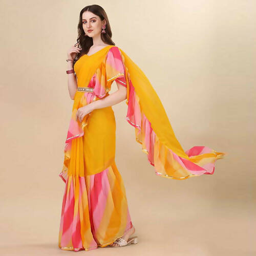 Women's Partywear Designer Yellow Georgette Fancy Saree - Dyuti | Grocsy