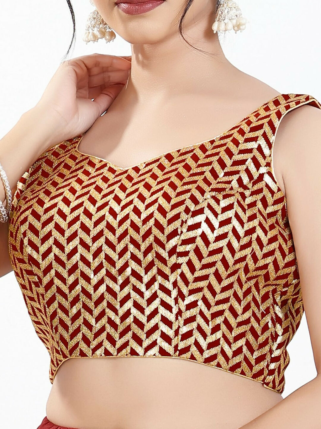 Joban Fashion Maroon Silk Padded Blouse With Sweetheart Neck Sleeveless | Grocsy