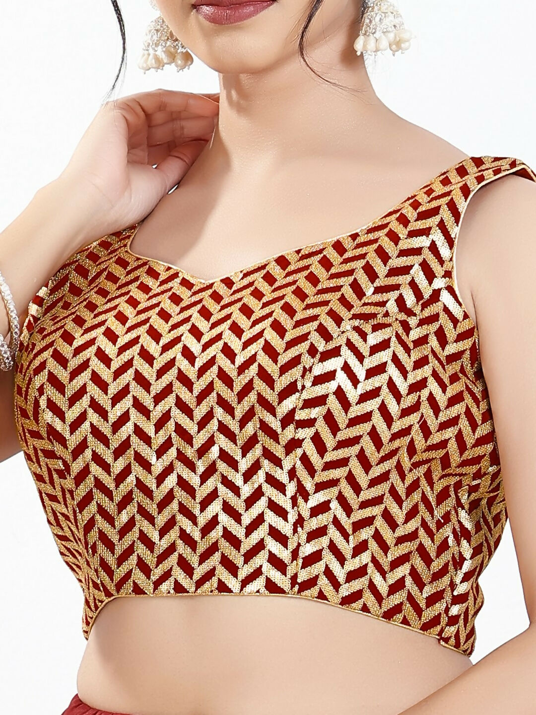 Joban Fashion Maroon Silk Padded Blouse With Sweetheart Neck Sleeveless | Grocsy
