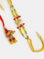 NVR Women & Men Set of 2 Yellow Peacock Design Bhaiya Bhabhi Rakhi With Roli Chawal | Grocsy