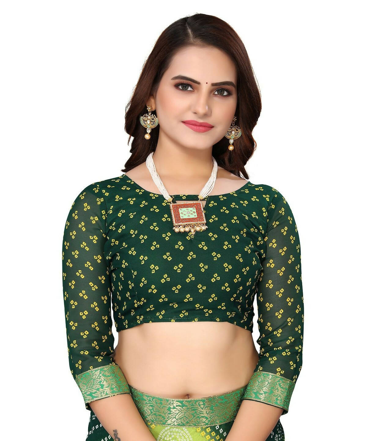 Vamika Green Georgette Printed With Lace Saree (VERA GREEN) | Grocsy