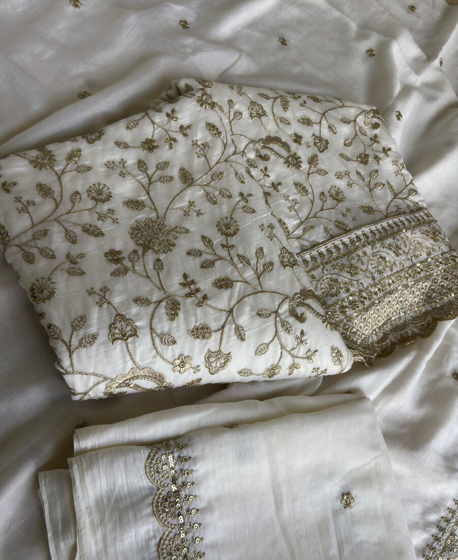 KC White Vichitra Silk Palazzo Suit For Women Festival Wear | Grocsy