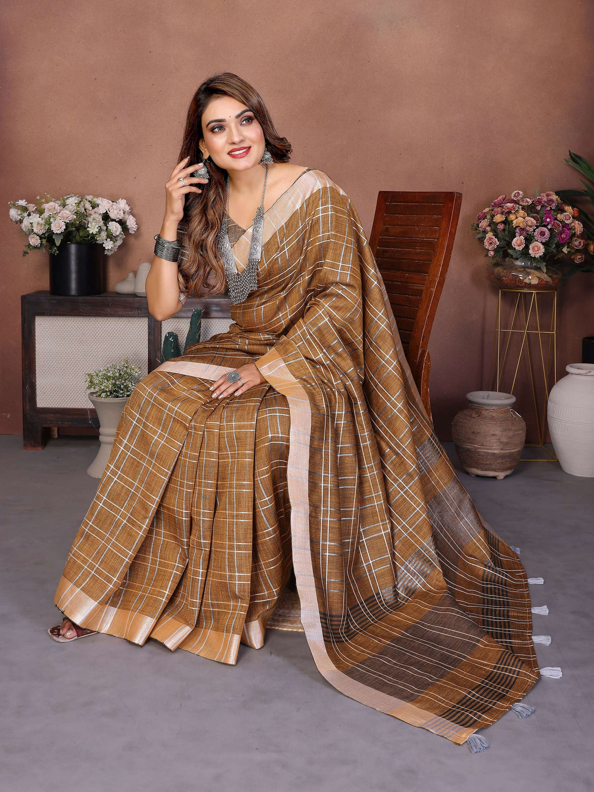 Aastha Fashion Mustard Linen Weaving Saree | Grocsy