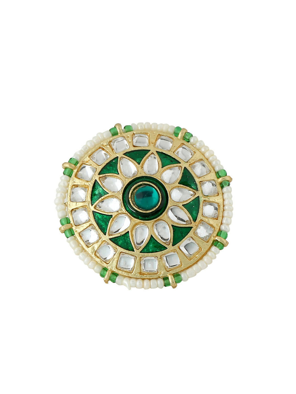 NVR Women's Traditional Kundan Meenakari Gold-Polished Ajustable Finger Ring | Grocsy