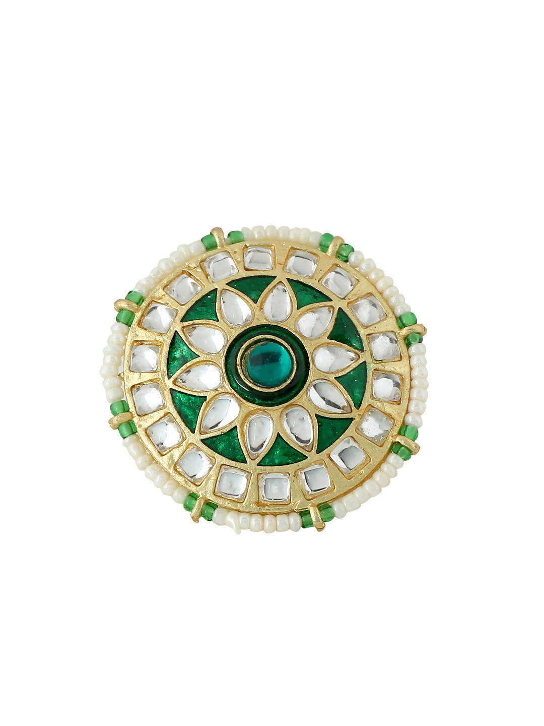 NVR Women's Traditional Kundan Meenakari Gold-Polished Ajustable Finger Ring | Grocsy