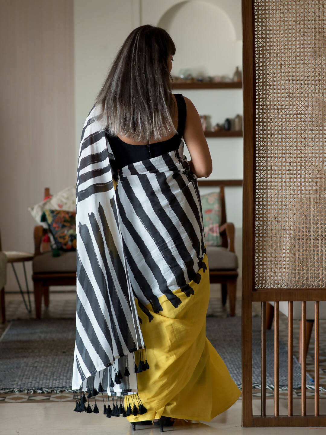 Suta Multi Color Striped Pure Cotton Saree | Grocsy