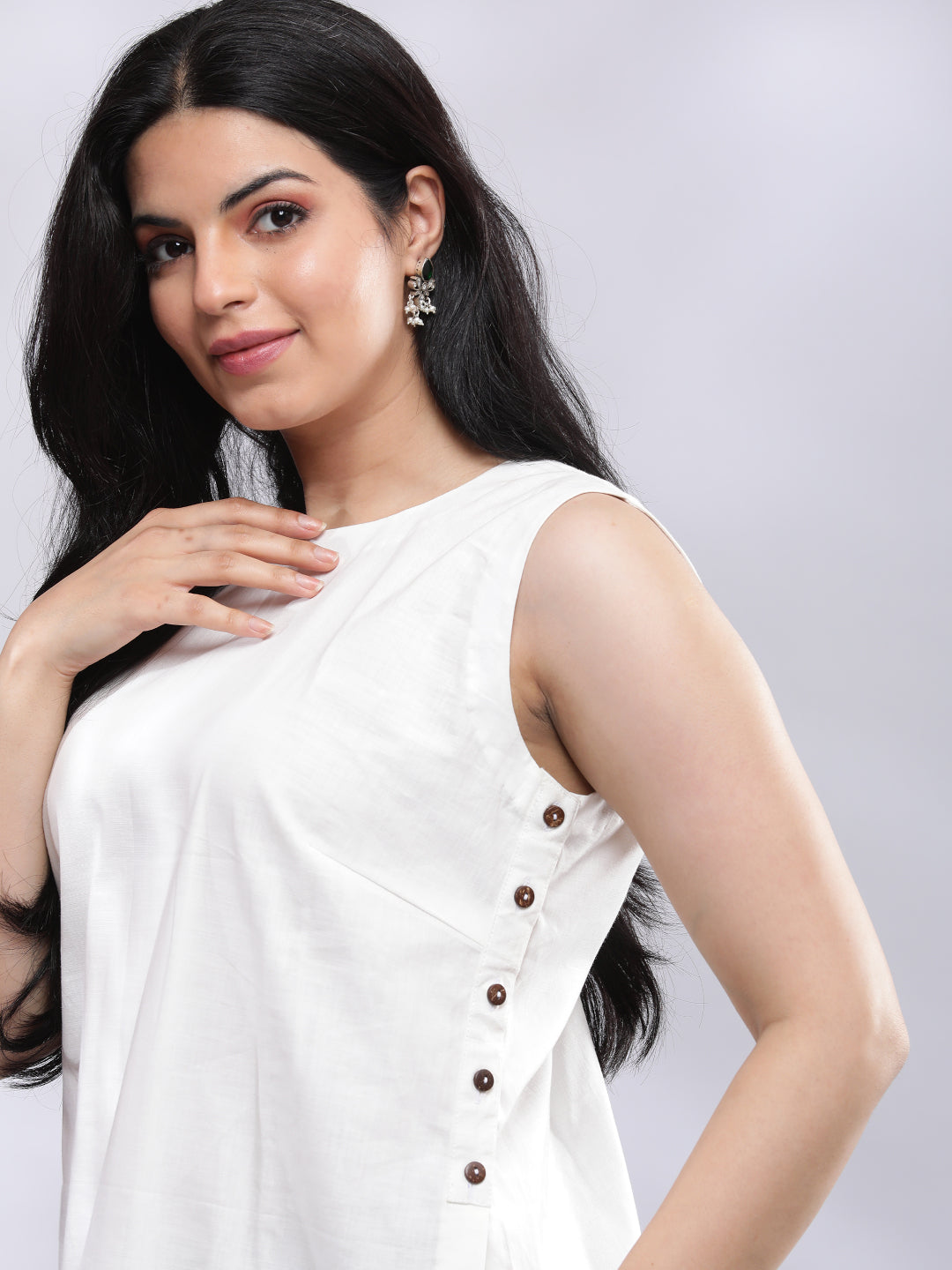 BohoJazz Indo-Western Longline Top with Wooden Buttons | Grocsy