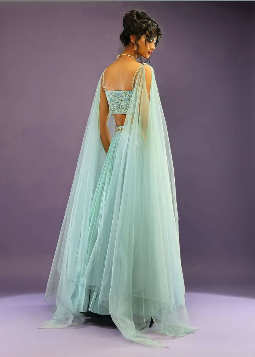 Jyoti Fashion Glamorous Turquoise Crush Work, Sequins, Zari with Dori Embroidered Faux Georgette Lehenga Choli with Dupatta | Grocsy