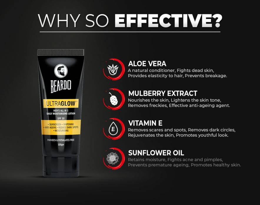 Beardo Ultraglow Men's All in 1 Daily Moisturising Lotion SPF 30 | Grocsy