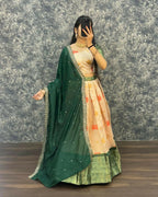 Teeya Creation Womens New Trendy Designer Green Floral Lehenga Choli Set with Contrast Border and Dupatta Set | Grocsy